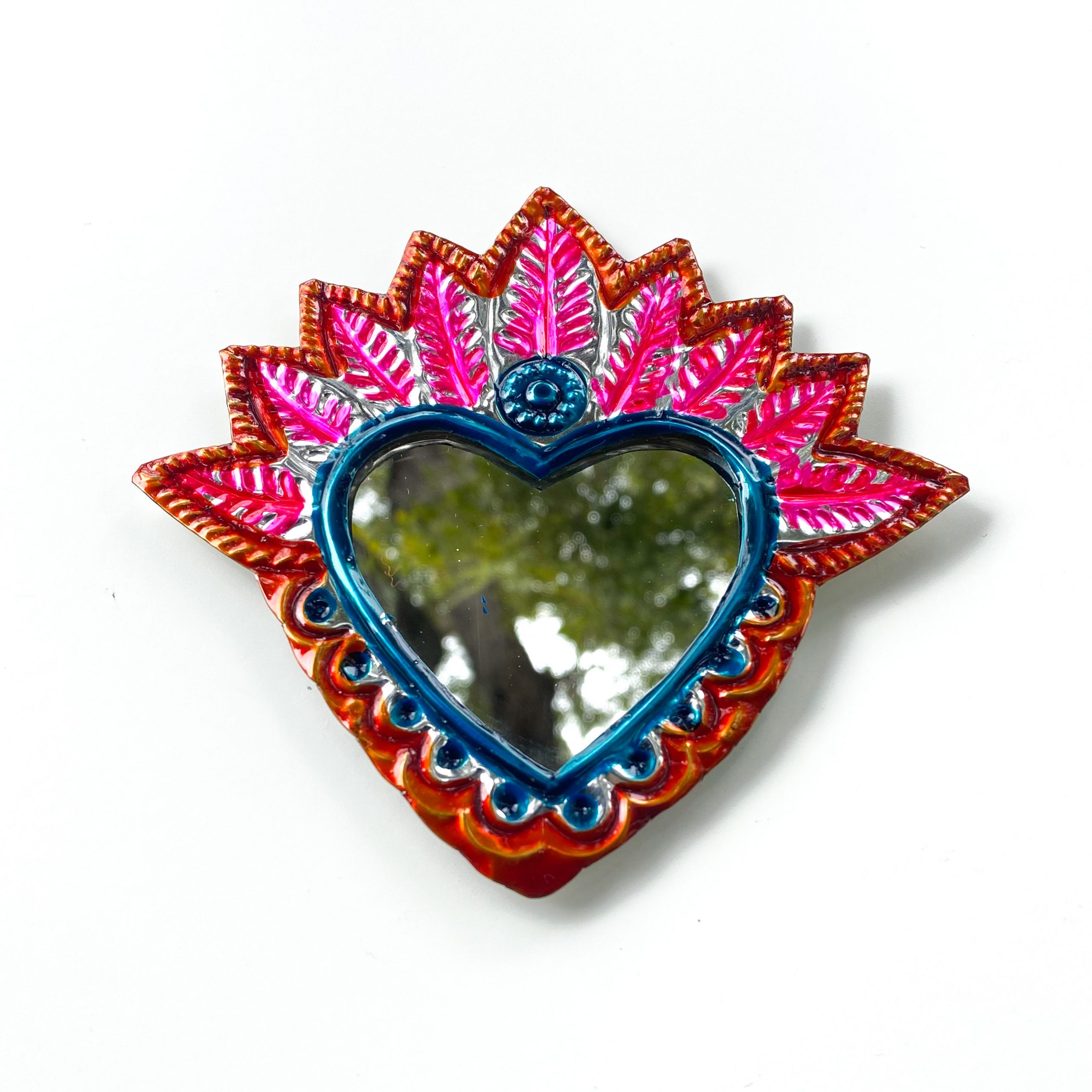 Espejo corazón de hojalata 14 cm