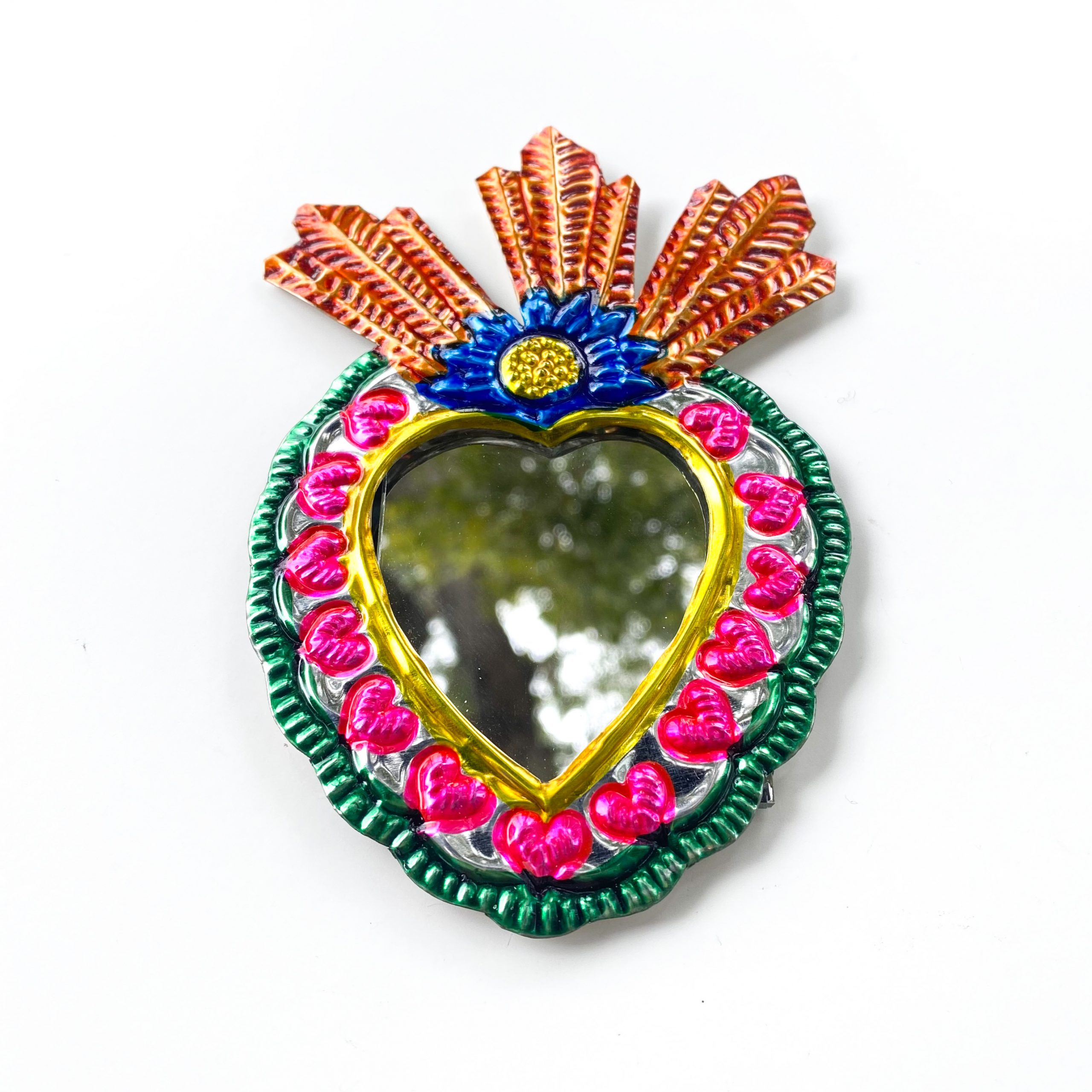Espejo corazón de hojalata 14 cm