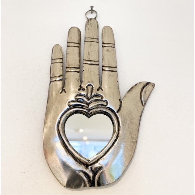 Mano hojalata con espejo - 14 cm