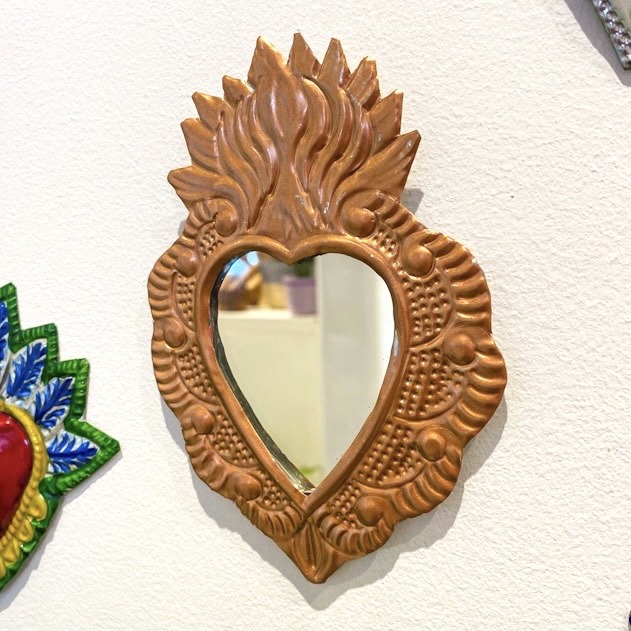 Espejo corazón de hojalata - 14 cm Cobre